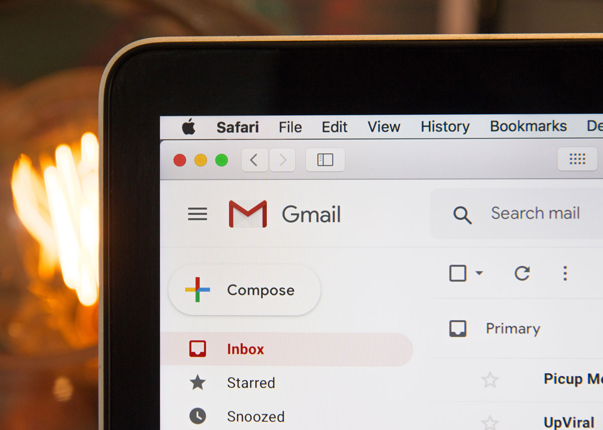 A zoomed in shot of a laptop screen with Gmail open